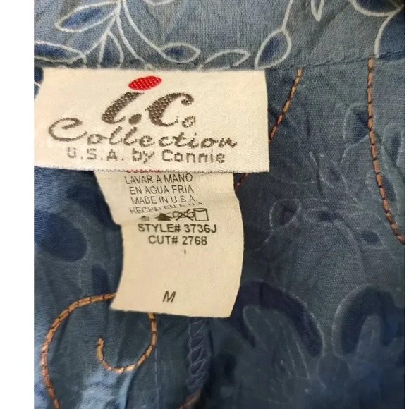 I.C. Collection by Connie Blouse 3/4 Sleeve Floral Embroidered Collared Blouse M - Picture 4 of 6